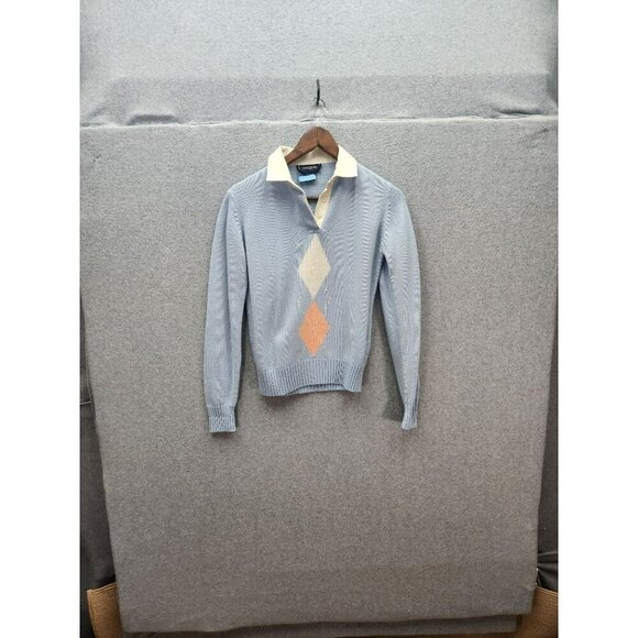 L. Simsbury Sweaters - L. Simsbury Argyle Sweater Medium Blue & Cream Collar